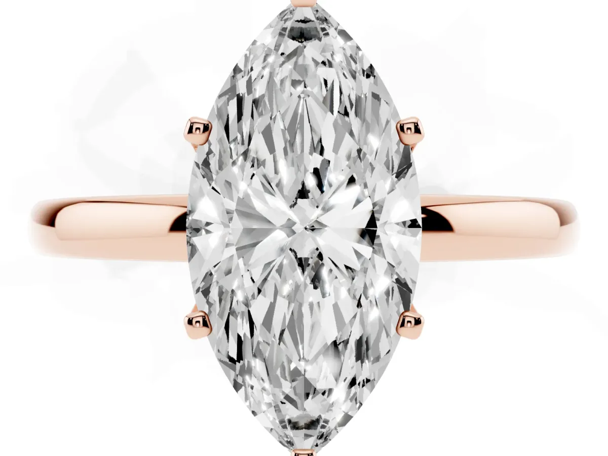 Marquise Cut Solitaire Diamond Ring with Six-Prong Setting on a Classic Band Rose gold
