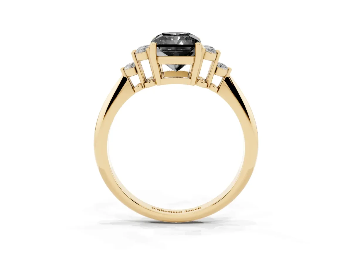Fancy Black Radiant Cut Cut Diamond Cluster Ring with Solitaire Band and Four-Prong Setting Yellow gold