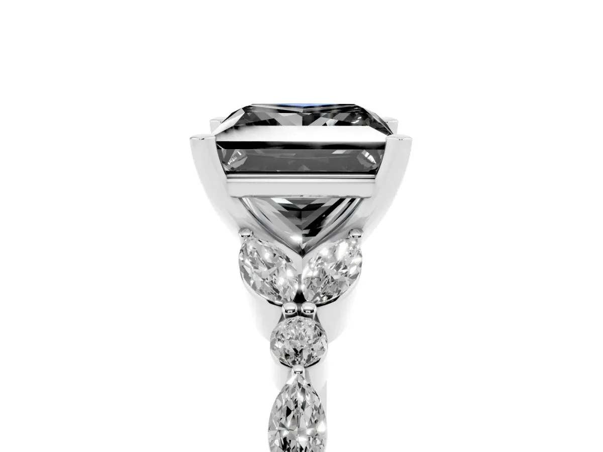 Fancy Black Princess Cut Diamond Solitaire Ring with Side Stones and Four-Prong Setting Silver