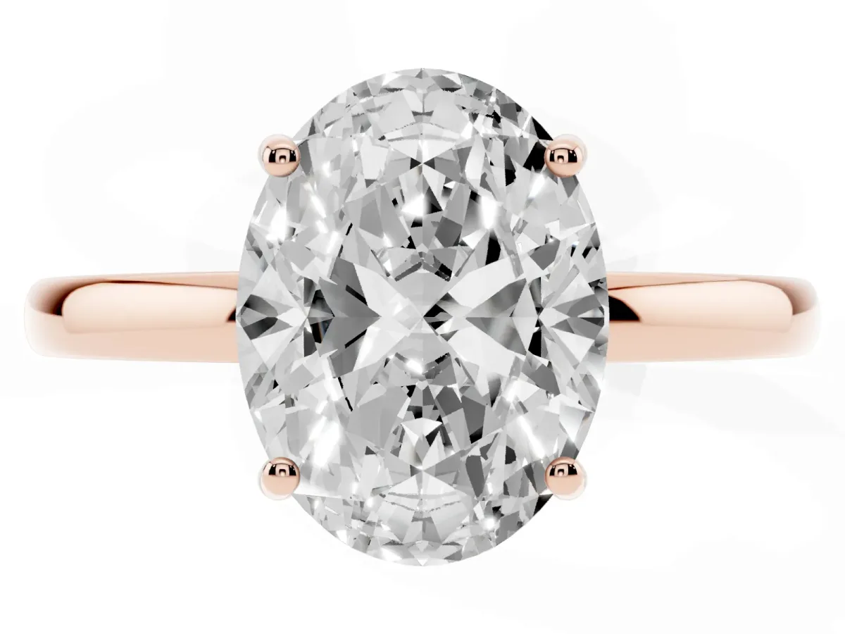 Oval Cut Solitaire Diamond Ring with Prong Setting and Plain Band Rose gold