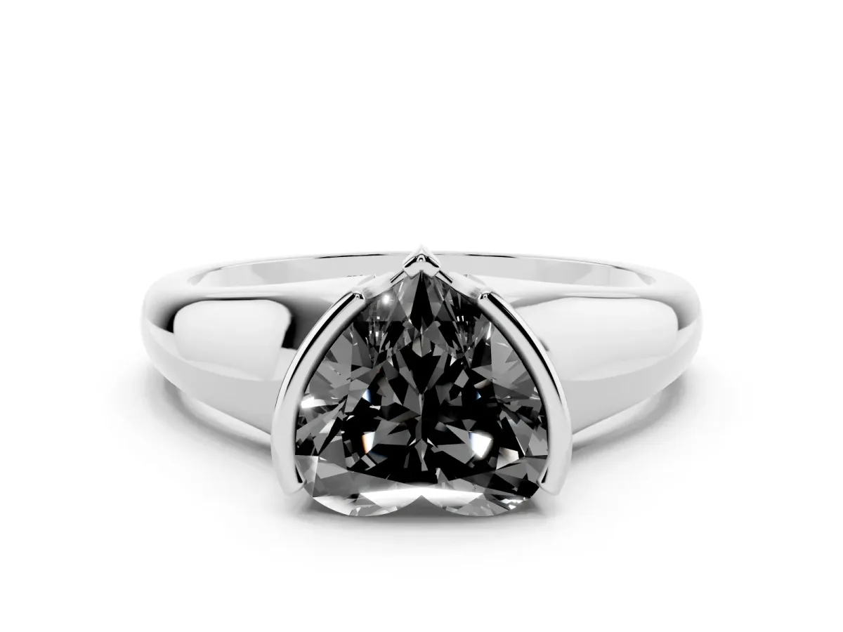 Fancy Black Heart Cut Solitaire Tension Set Diamond Ring with Split Shank Band Silver