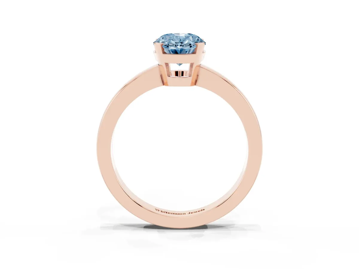 Fancy Blue Oval Cut Cut Solitaire Ring with Four-Prong Setting and Classic Band Rose gold