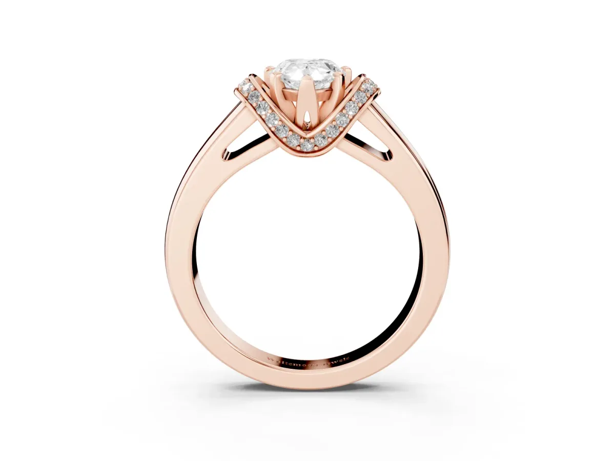 Pear Cut Solitaire Diamond Ring with Pave Band and Six-Prong Setting Rose gold