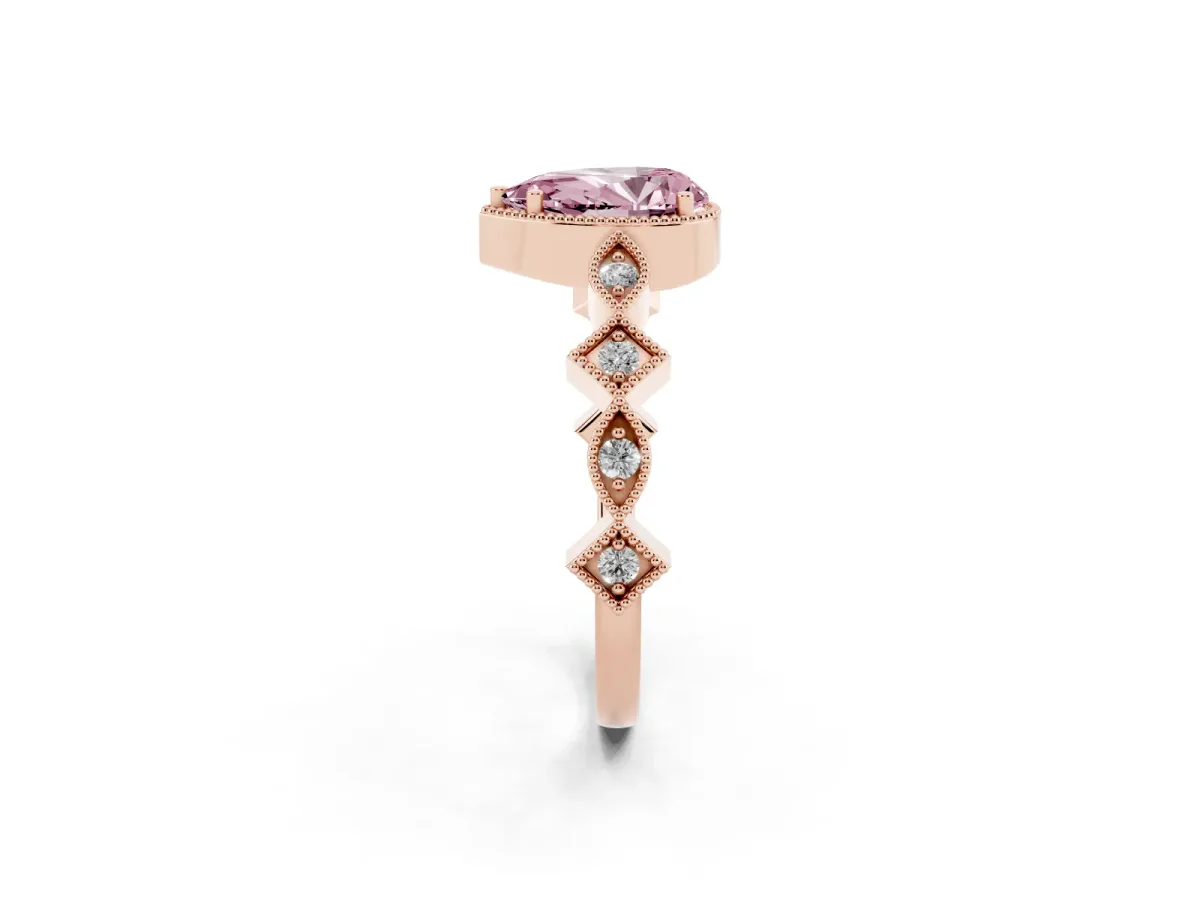 Fancy Pink Pear Cut Milgrain Marquise Diamond Twist Band Ring Rose gold