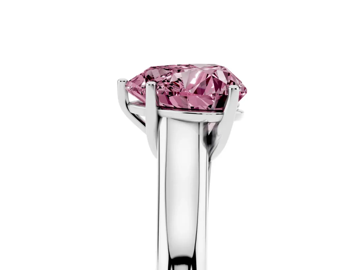 Fancy Pink Heart Cut Cut Diamond Solitaire Engagement Ring with Tapered Plain Band and Four-Prong Setting Platinum