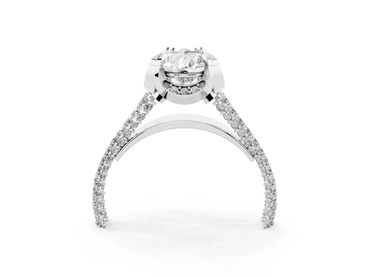 Pear Cut Solitaire Pave Split Shank Ring with Four-Prong Setting Silver