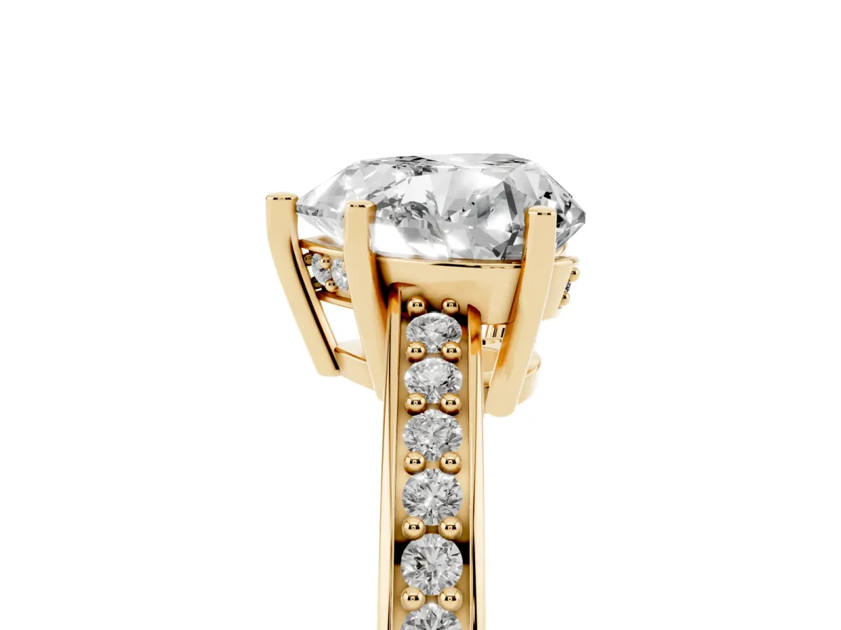 Heart Cut Solitaire Pavé Band Prong Setting Ring Yellow gold