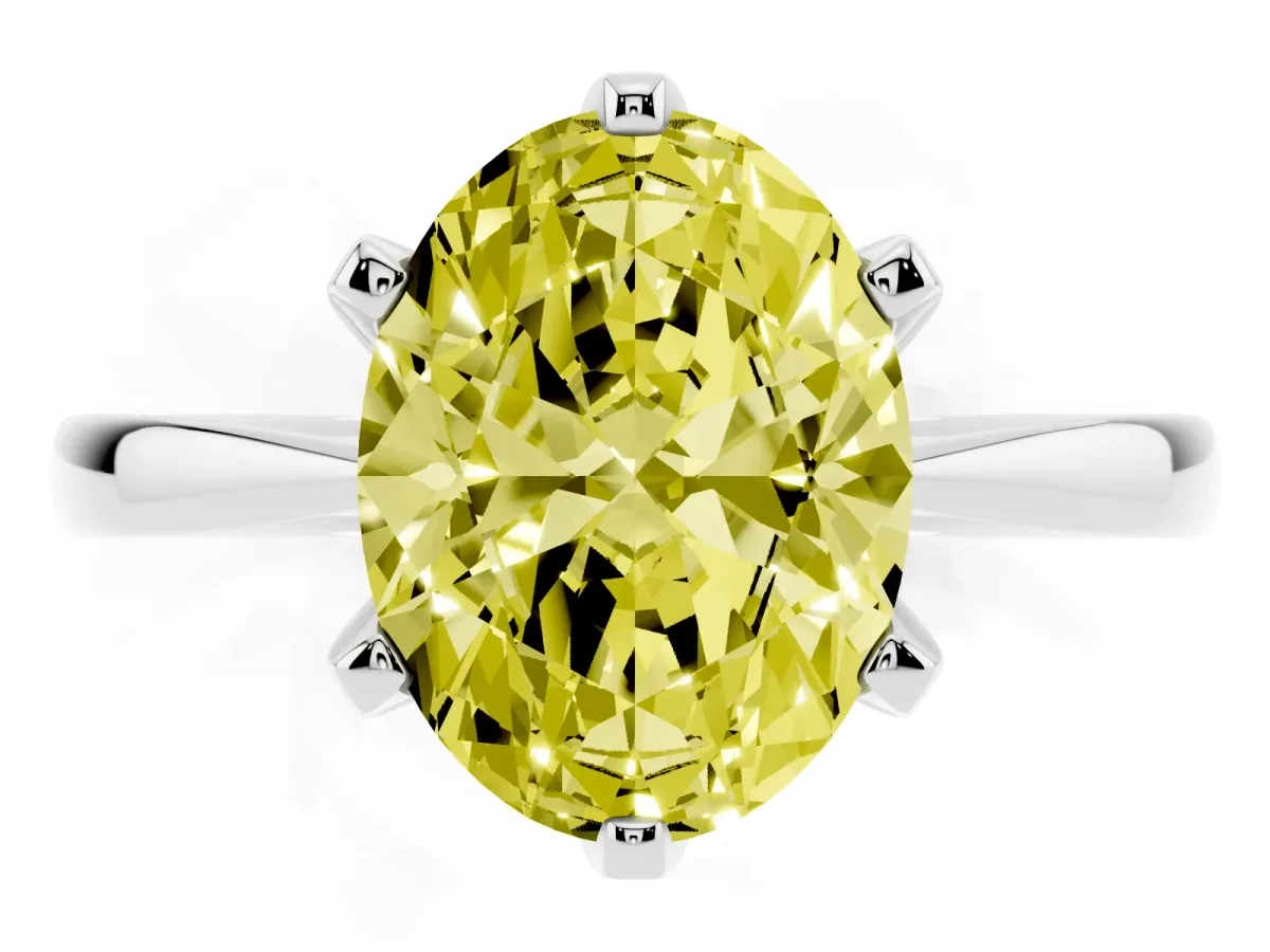 Fancy Yellow Oval Cut Solitaire Engagement Ring with Six-Prong Setting and Tapered Band Silver