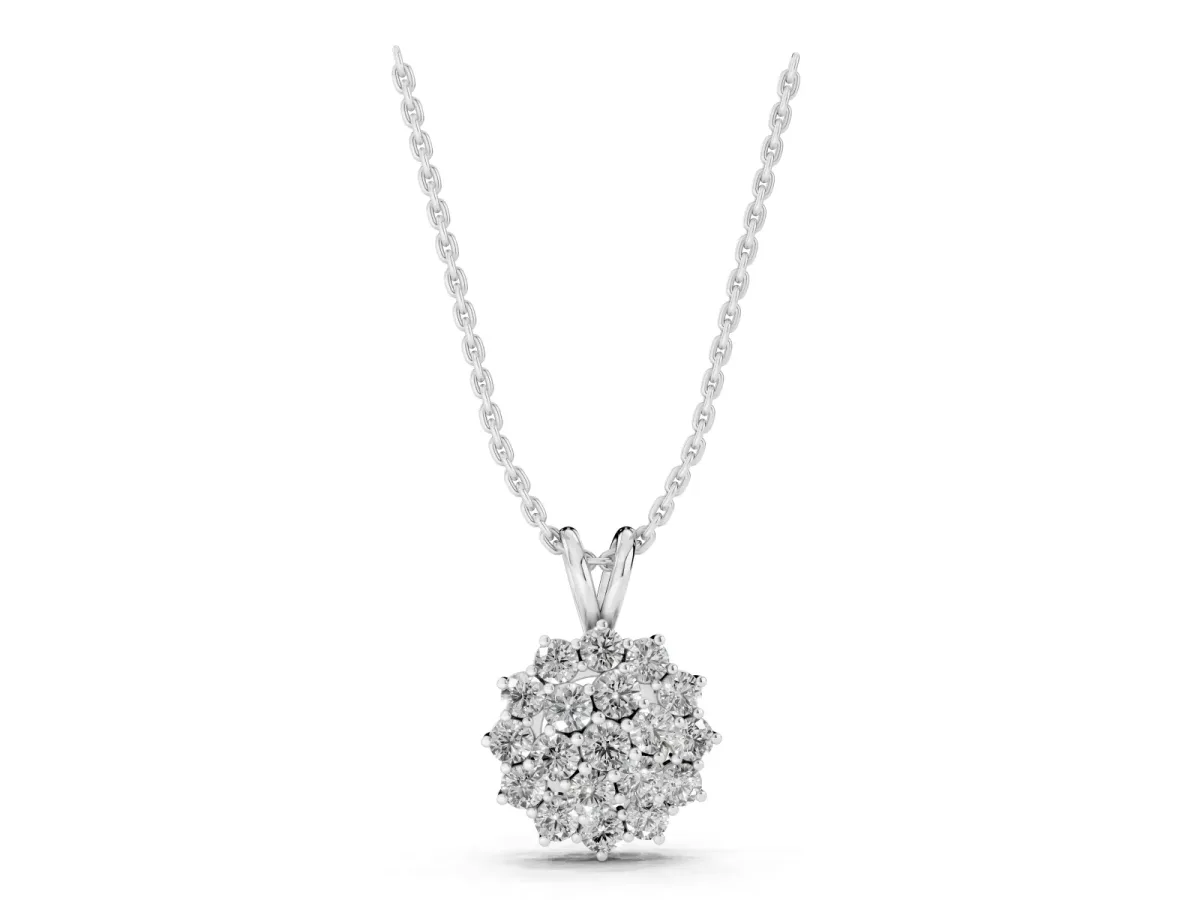 Cluster Round Diamond Prong-Set Pendant Silver