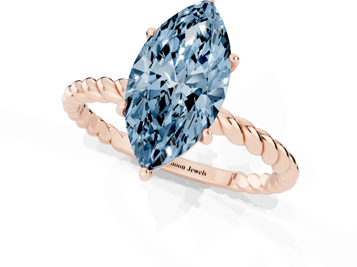 Fancy Blue Marquise Cut Solitaire Twisted Band 4-Prong Ring Rose gold