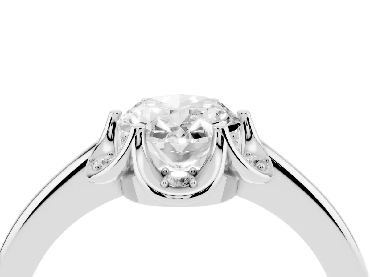 Oval Cut Halo Diamond Ring with Round Cluster Setting, Solitaire Band, and Four-Prong Setting Silver