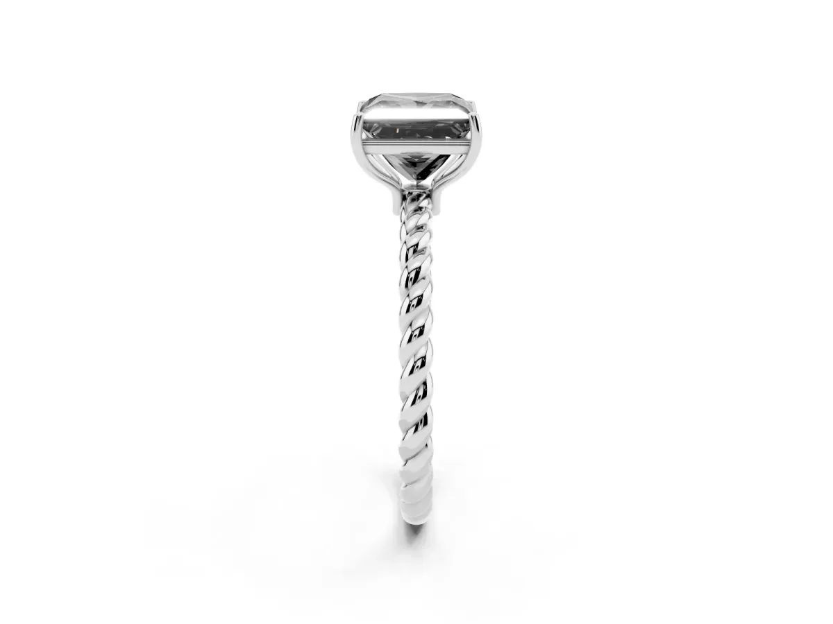 Fancy Black Princess Cut Solitaire Twisted Band 4-Prong Ring Silver