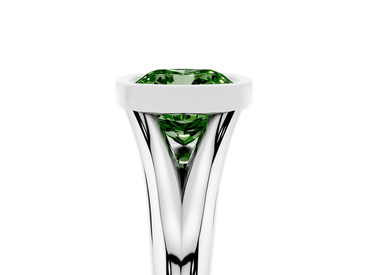 Fancy Green Bezel Set Cushion Cut Solitaire Diamond Ring with Smooth Band Platinum