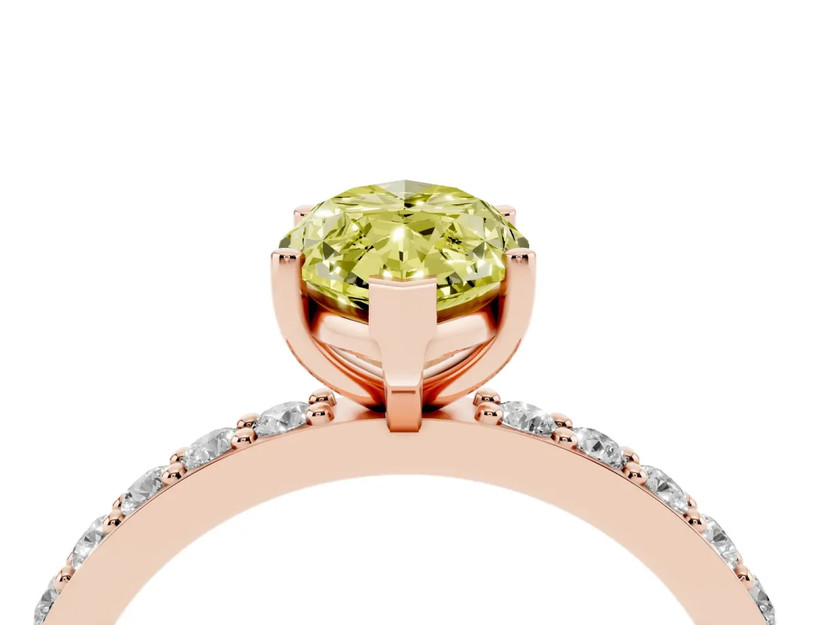 Fancy Yellow Marquise Cut Cut Diamond Solitaire with Pave Band and Four-Prong Setting Rose gold