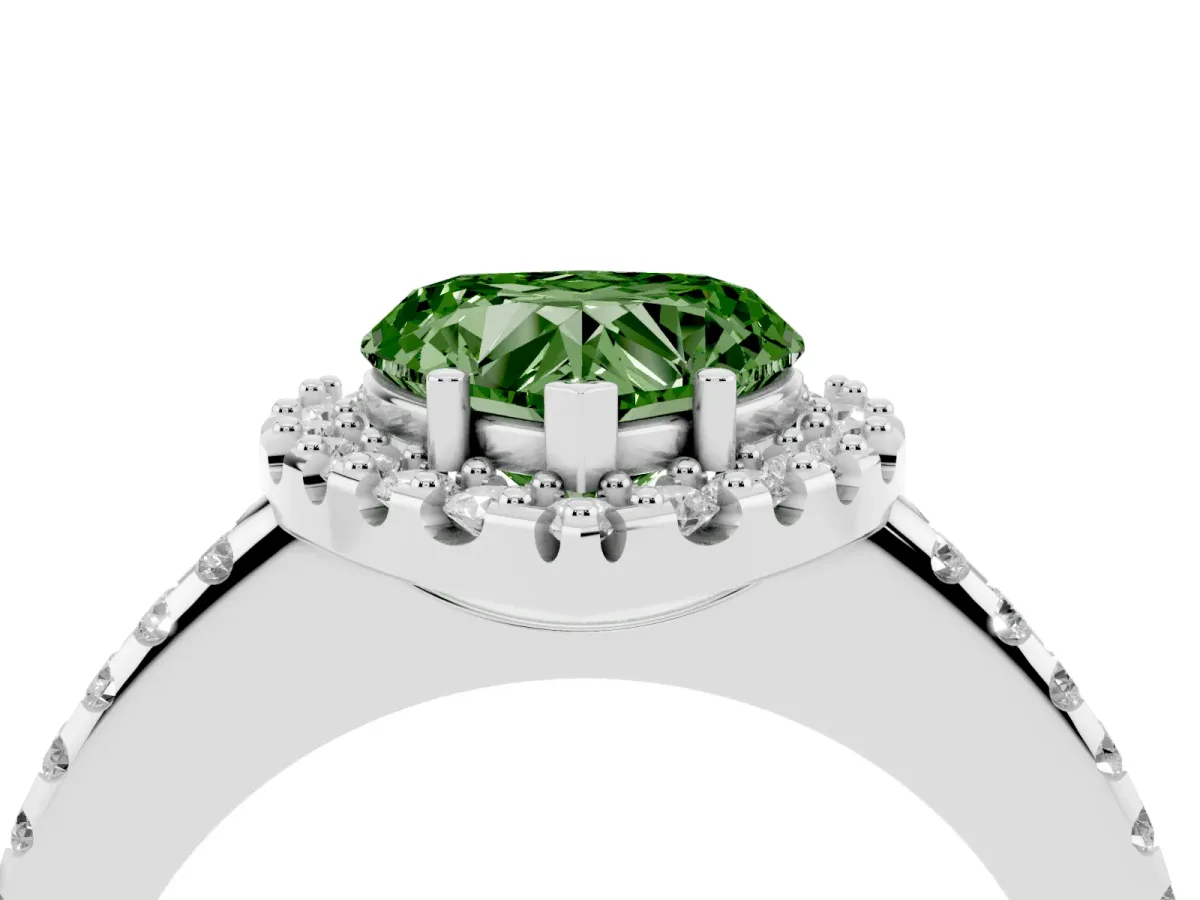 Fancy Green Heart Cut Diamond Pavé Halo Ring with Four-Prong Setting Silver