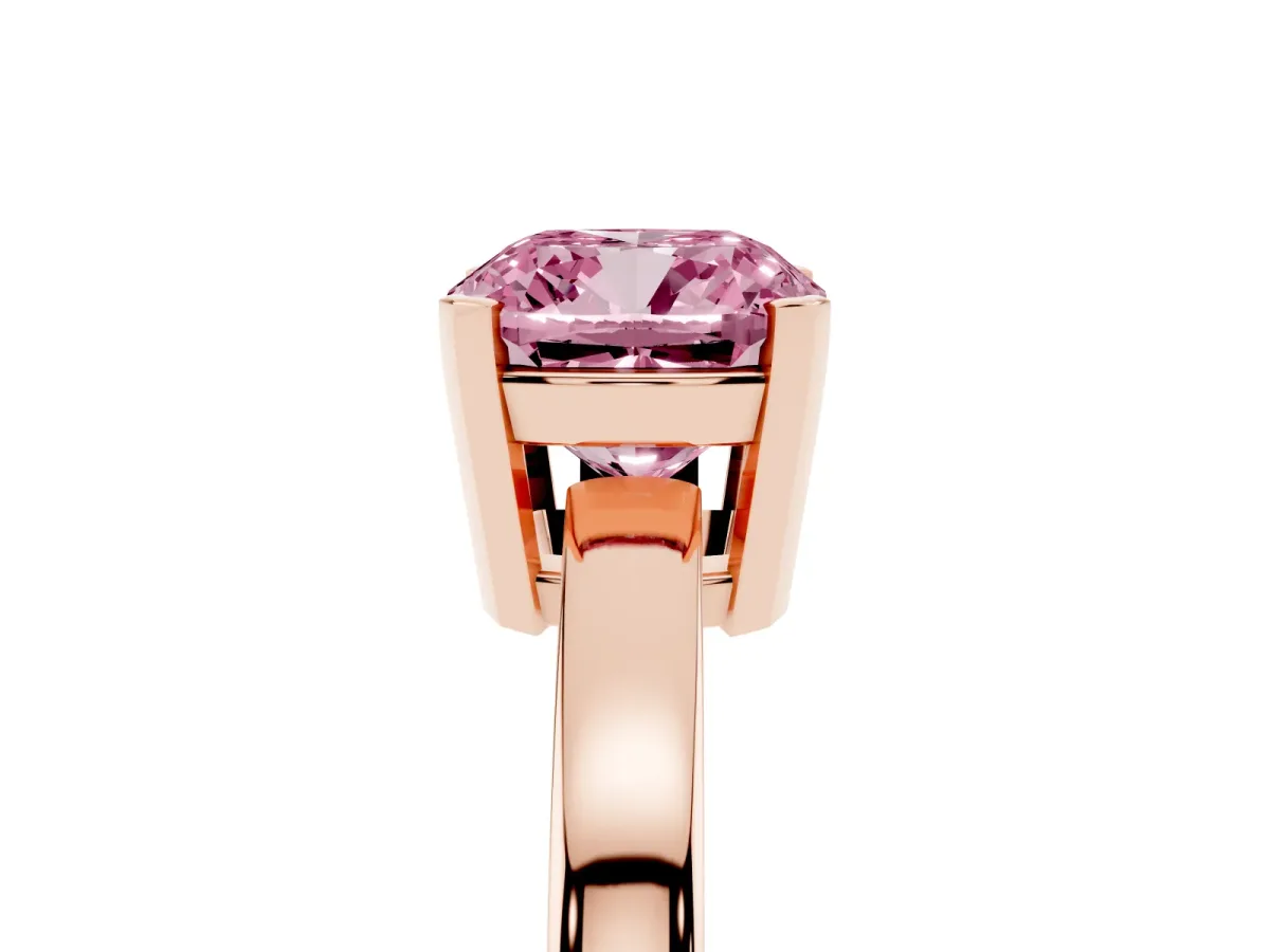 Fancy Pink Cushion Cut Cut Solitaire Ring with Four-Prong Setting and Classic Band Rose gold