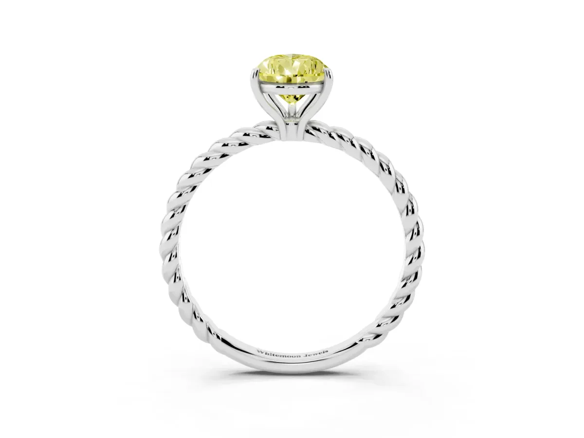 Fancy Yellow Pear Cut Solitaire Twist Band Ring with Four-Prong Setting Silver