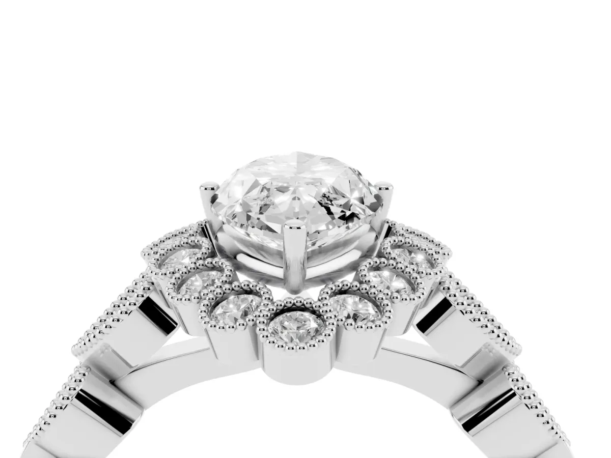 Marquise Cut Brilliant Milgrain Pave Heart Band Solitaire Ring Platinum