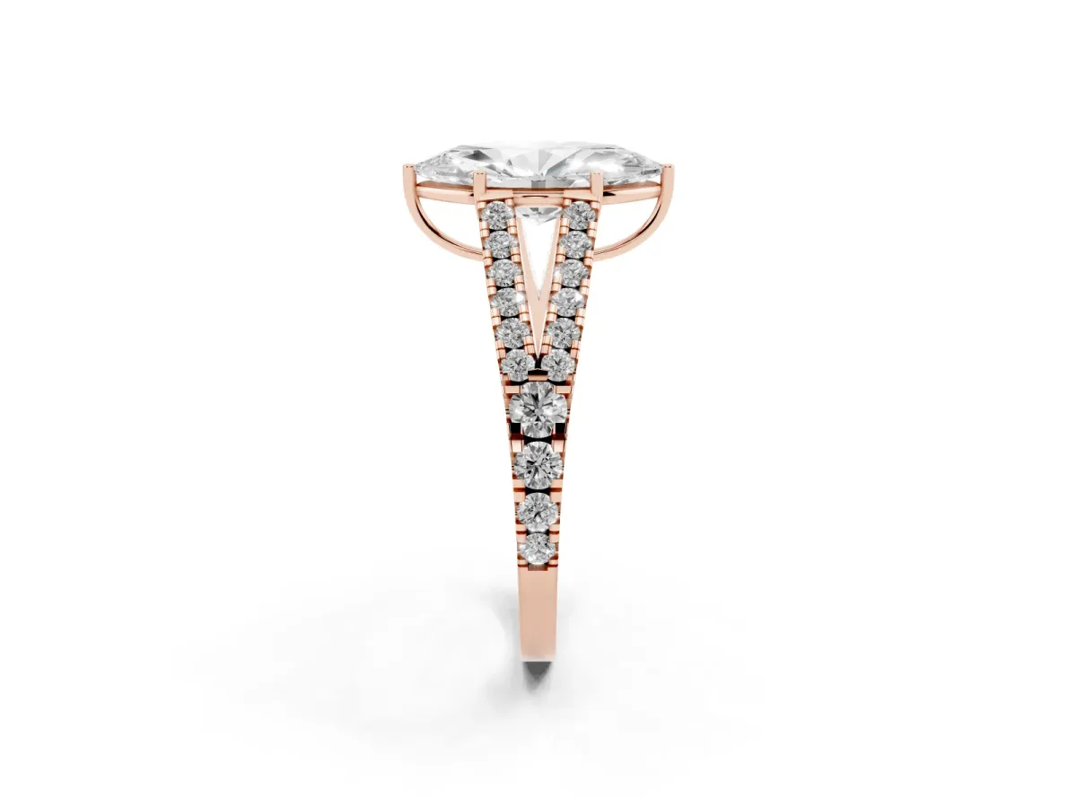 Marquise Cut Diamond Split Shank Engagement Ring with Round Pavé and Prong Setting Rose gold