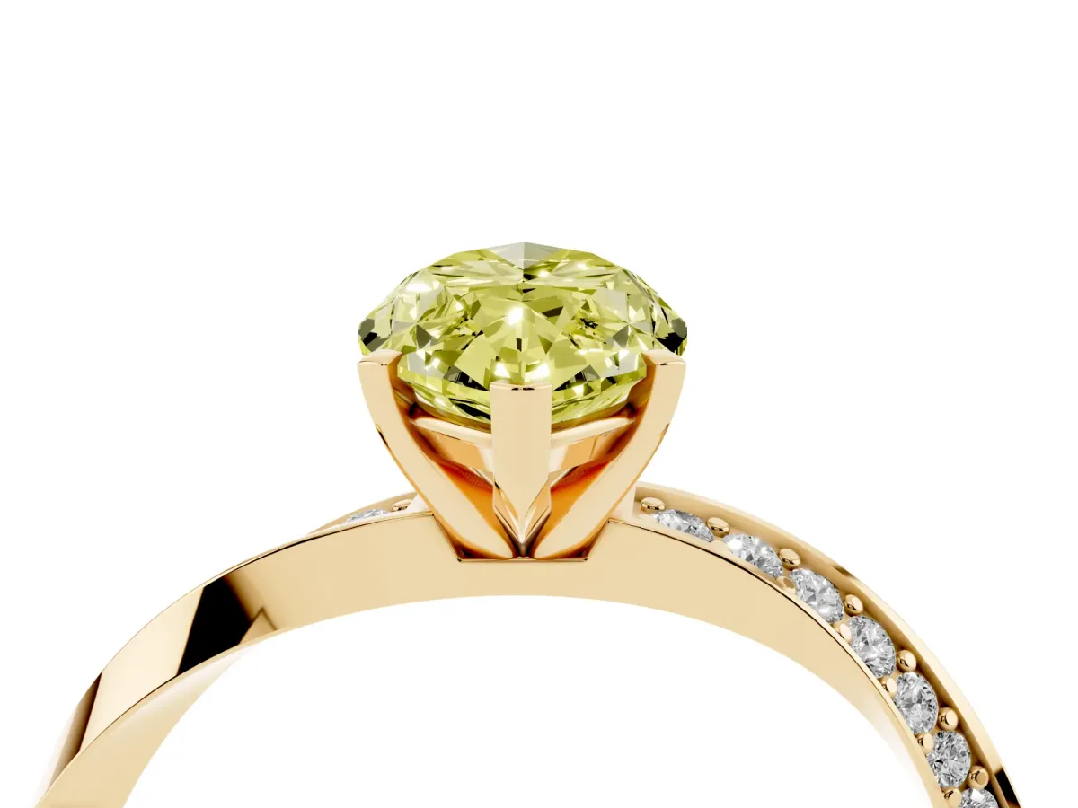 Fancy Yellow Marquise Cut Diamond Engagement Ring with Side Stone Accents and Four-Prong Setting Yellow gold