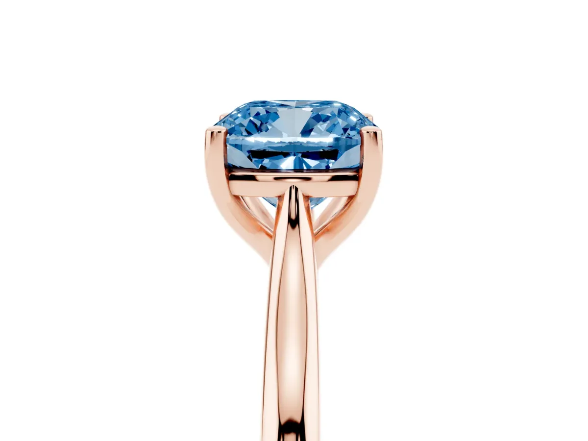 Fancy Blue Cushion Cut Cut Solitaire Ring with Cathedral Band and Four-Prong Setting Rose gold