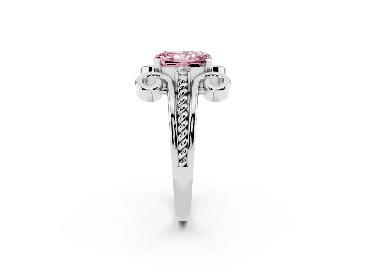Fancy Pink Radiant Cut Solitaire Twisted Band Scroll Prong Ring Silver