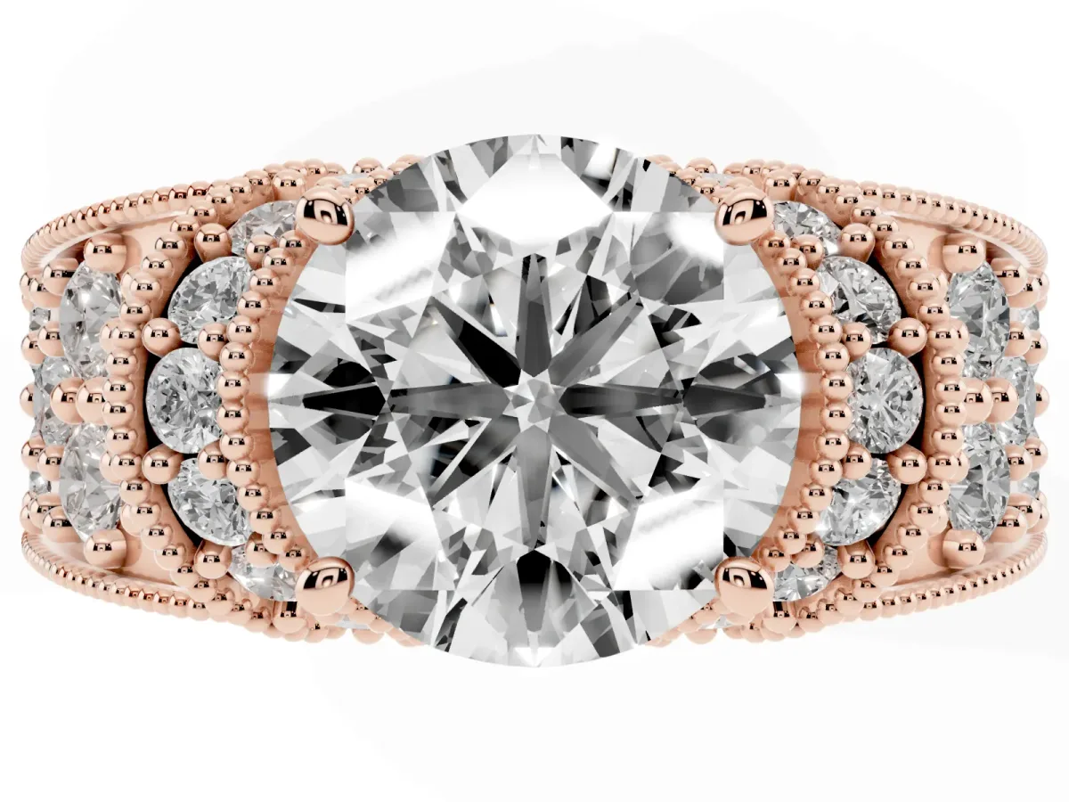 Round Cut Halo Pave Diamond Engagement Ring with Milgrain Detailing Rose gold