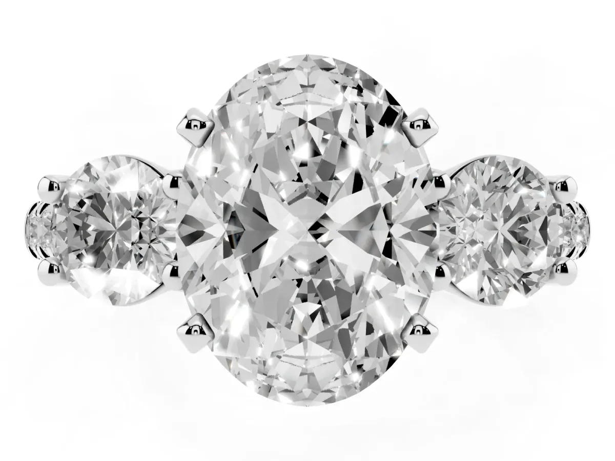 Three-Stone Oval Cut Diamond Pavé Band with Four-Prong Setting Silver