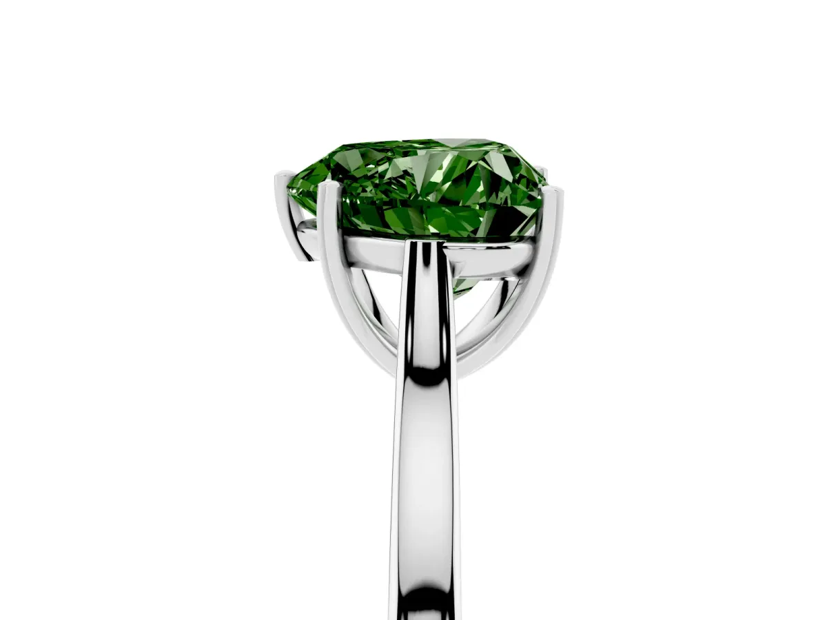 Fancy Green Heart Cut Solitaire Heart Prong Engagement Ring with Tapered Band White gold