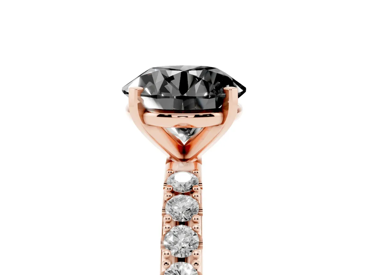 Fancy Black Round Cut Diamond Solitaire Pavé Band with Four-Prong Setting Rose gold