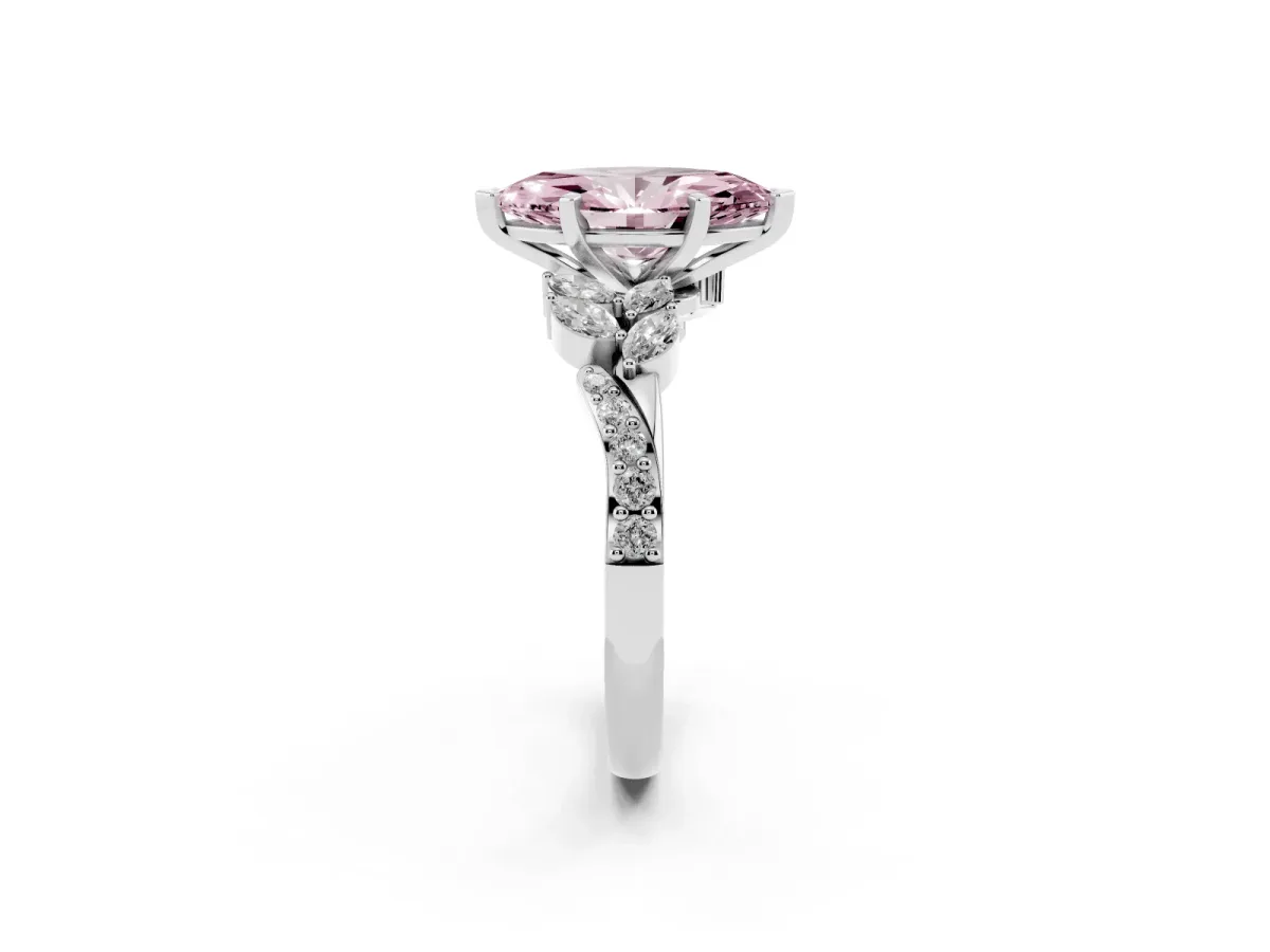 Fancy Pink Marquise Cut Solitaire Marquise Twist Band with Six-Prong Setting Silver