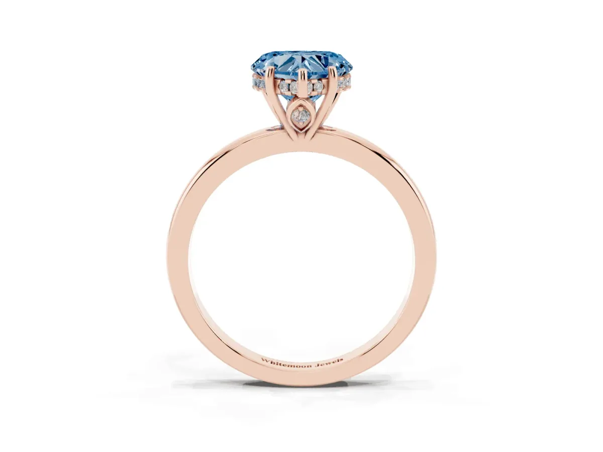 Fancy Blue Heart Cut Solitaire Diamond Ring with Prong Setting and Plain Band Rose gold