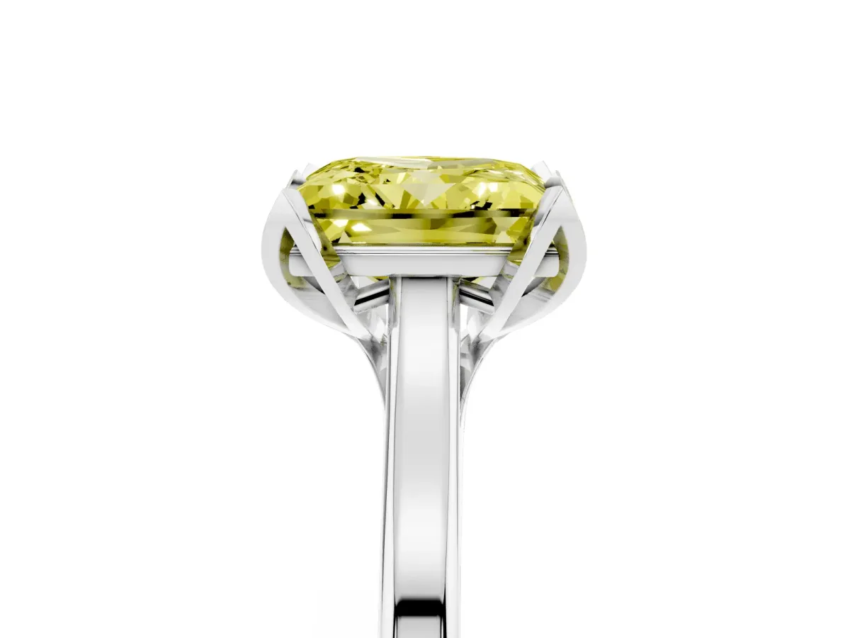 Fancy Yellow Princess Cut Diamond Solitaire Ring with Flower Prong Setting and Classic Band Silver