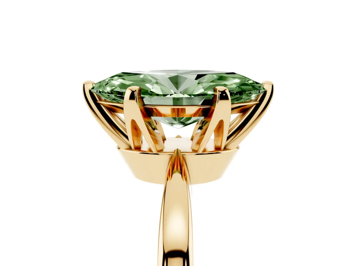 Fancy Green Marquise Cut Solitaire Engagement Ring with Six-Prong Setting and Tapered Band Yellow gold