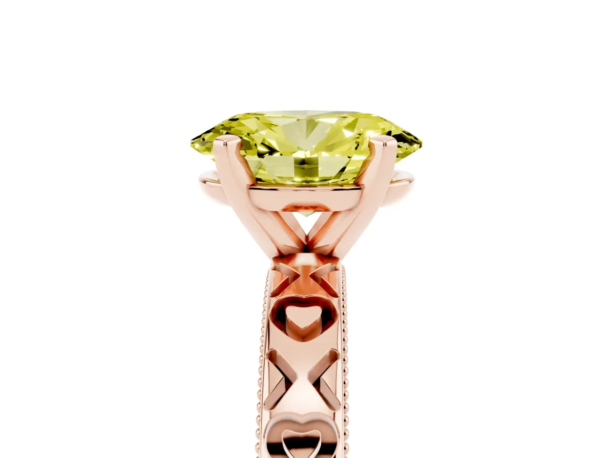 Fancy Yellow Oval Cut Solitaire Diamond Engagement Ring with XO Engraved Band and Four-Prong Setting Rose gold