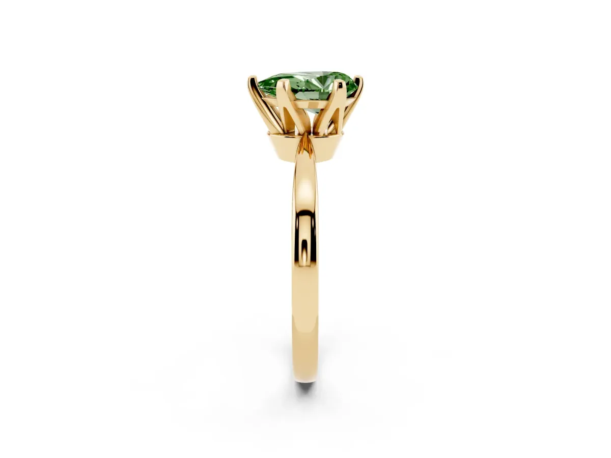 Fancy Green Pear Cut Solitaire Engagement Ring with Six-Prong Setting and Tapered Band Yellow gold