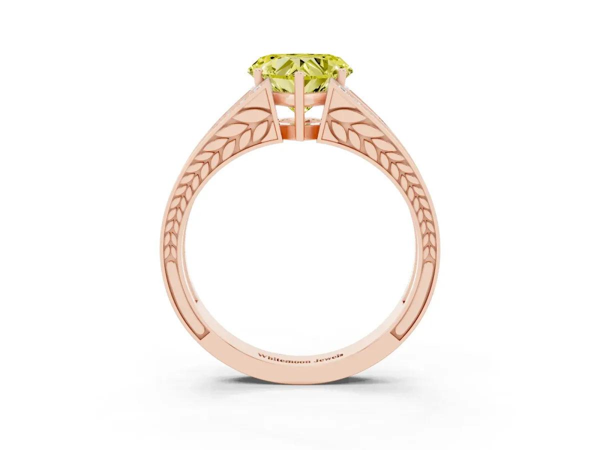 Fancy Yellow Heart Cut Diamond Split Shank Ring with Pavé Band and Four-Prong Setting Rose gold
