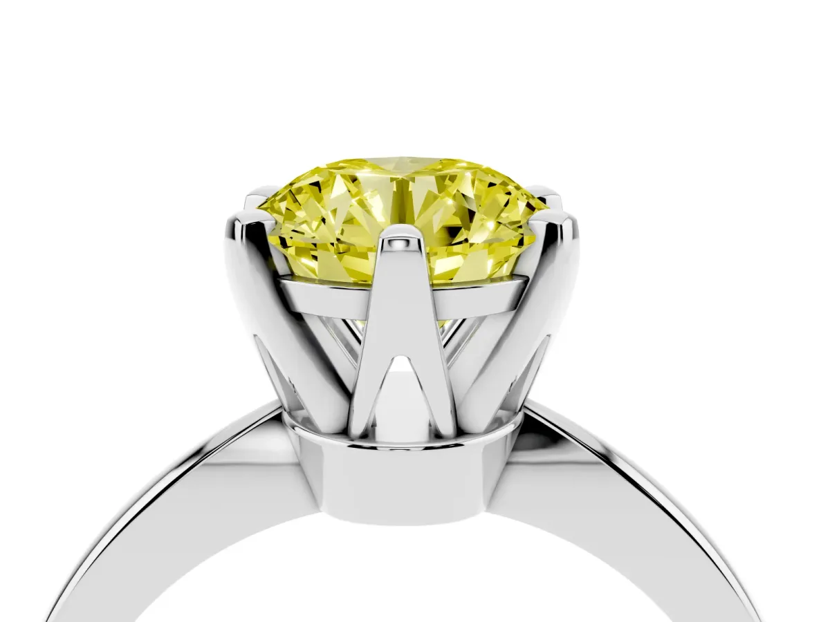 Fancy Yellow Round Cut Solitaire Engagement Ring with Six-Prong Setting and Tapered Band Silver
