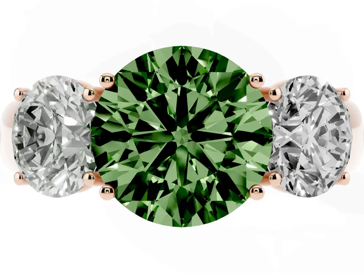 Fancy Green Three-Stone Round Cut Cut Diamond Ring with Prong Setting and Classic Band Rose gold