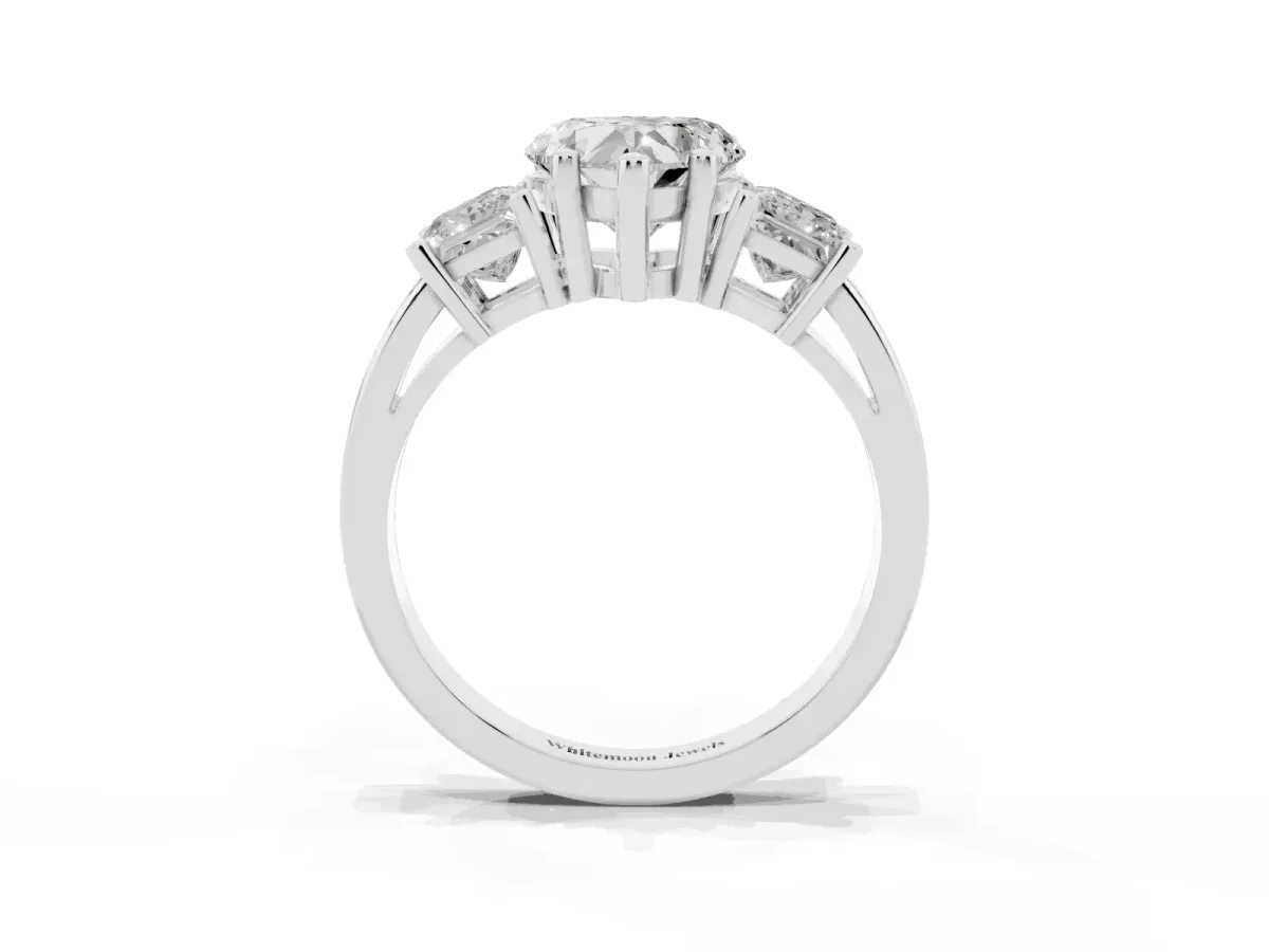 Three-Stone Heart Cut Cut Solitaire Ring with Prong Setting Silver