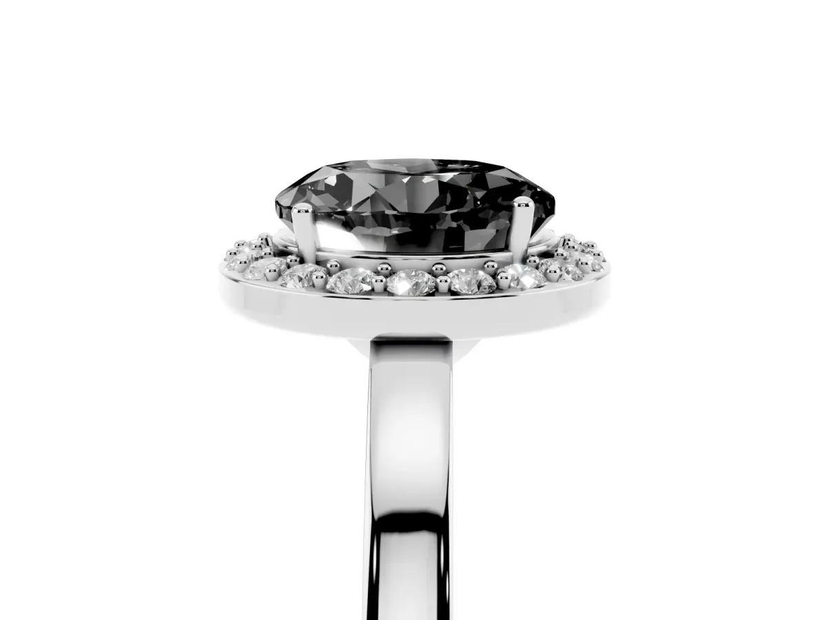 Fancy Black Round Cut Halo Diamond Ring with Solitaire Band and Prong Setting Silver