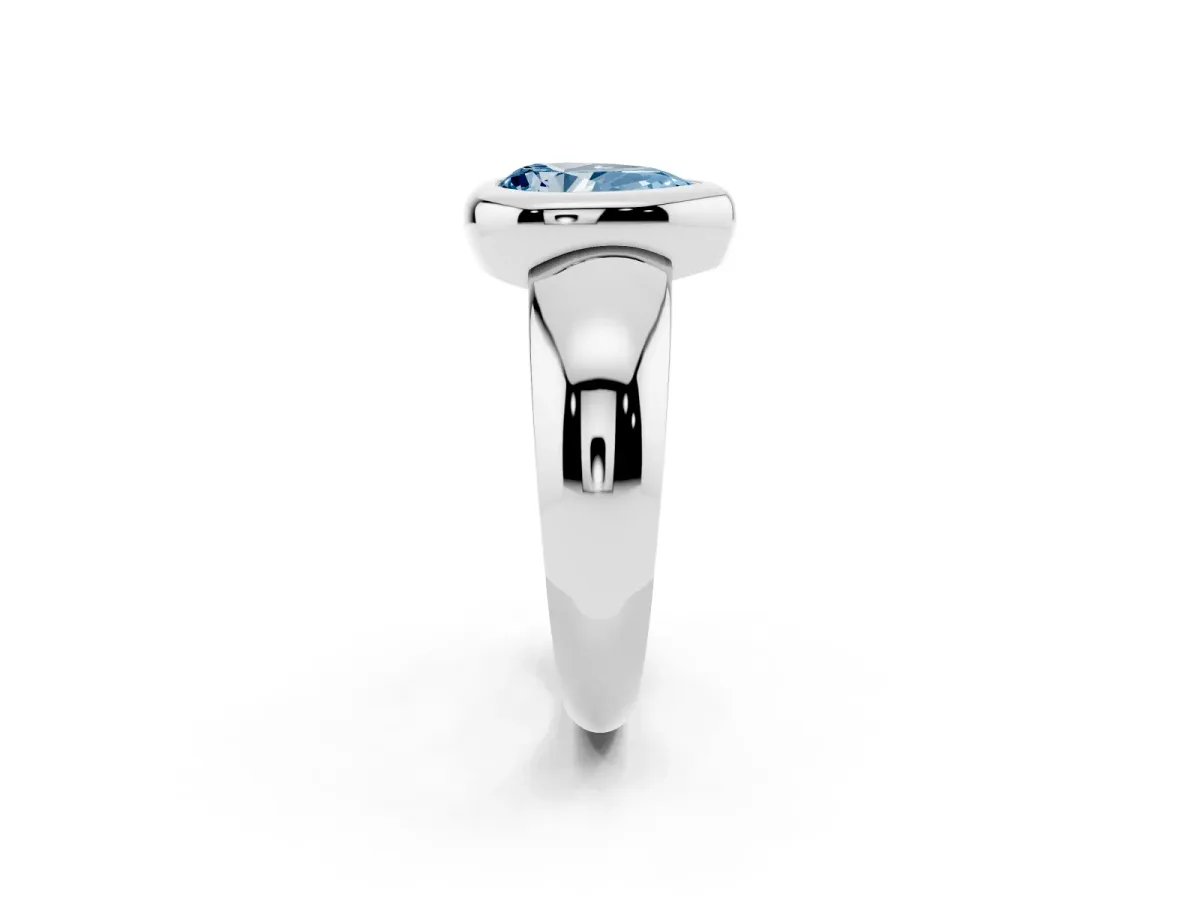 Fancy Blue Bezel Set Pear Cut Solitaire Ring with Wide Band Silver