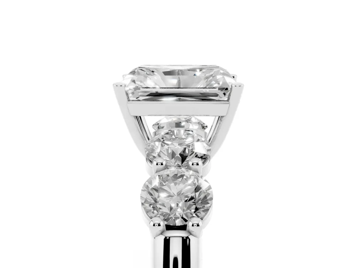 Radiant Cut Cut Five-Stone Prong Set Diamond Ring with Classic Band Platinum