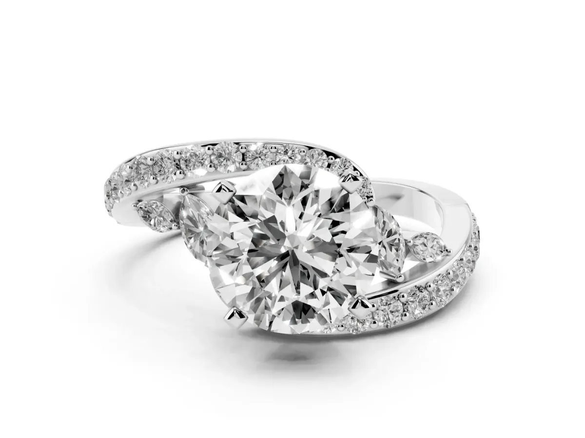 Round Cut Solitaire with Pavé Twist Band and Four-Prong Setting Silver