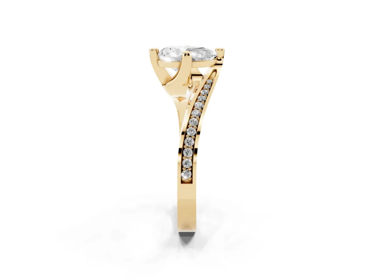 Pear Cut Solitaire Diamond Twist Band with Pavé Setting and Four-Prong Setting Yellow gold