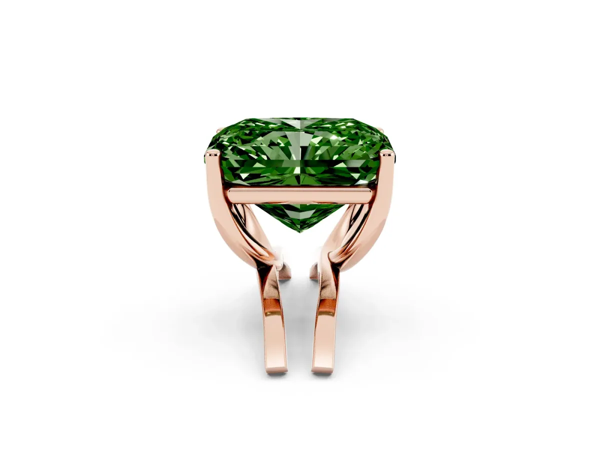 Fancy Green Radiant Cut Cut Diamond Solitaire Engagement Ring with Tapered Plain Band and Four-Prong Setting Rose gold