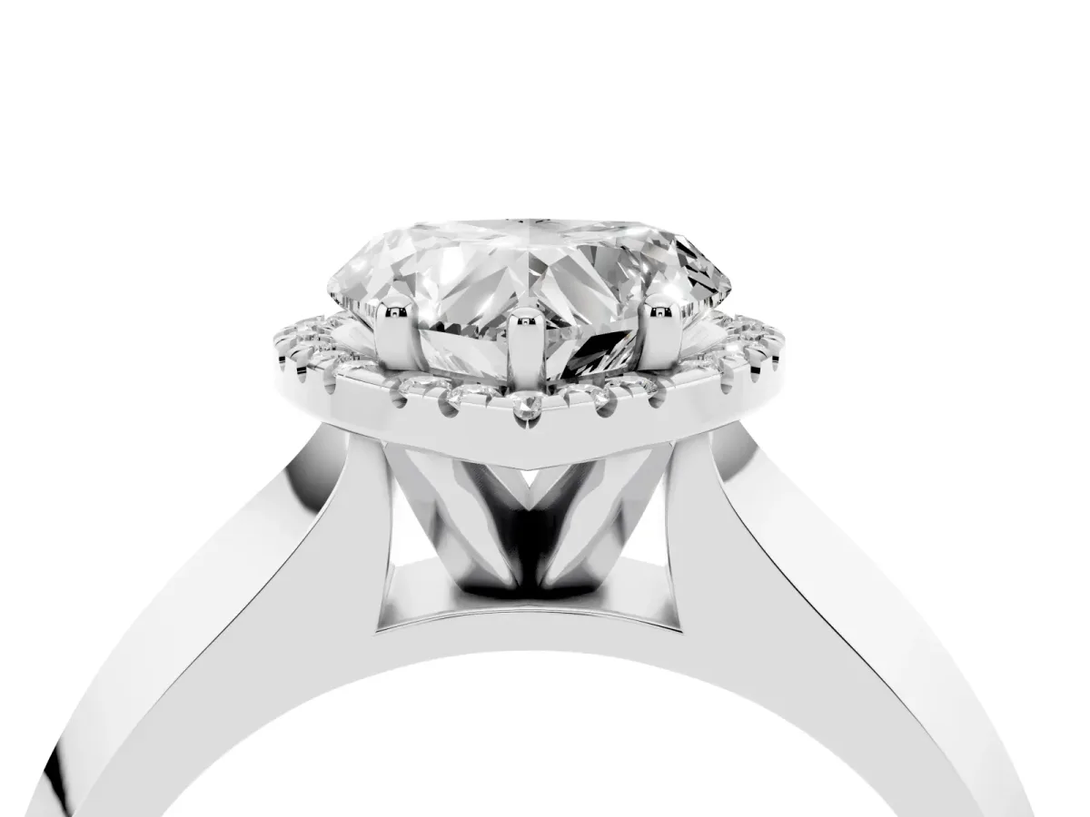 Heart Cut Halo Diamond Ring with Cathedral Band and Four-Prong Setting White gold