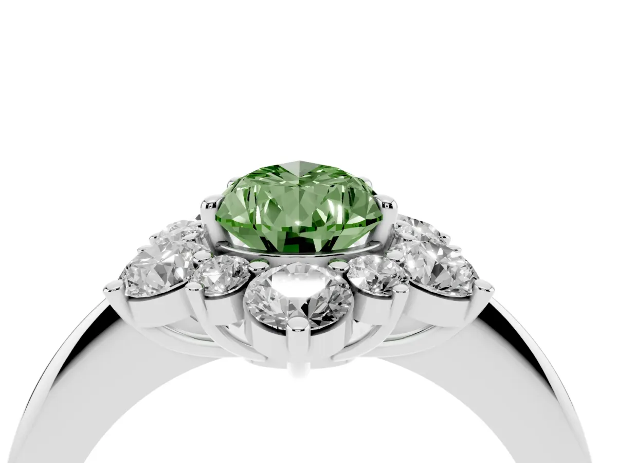 Fancy Green Pear Cut Diamond Cluster Halo Ring with Solitaire Band and Four-Prong Setting Silver