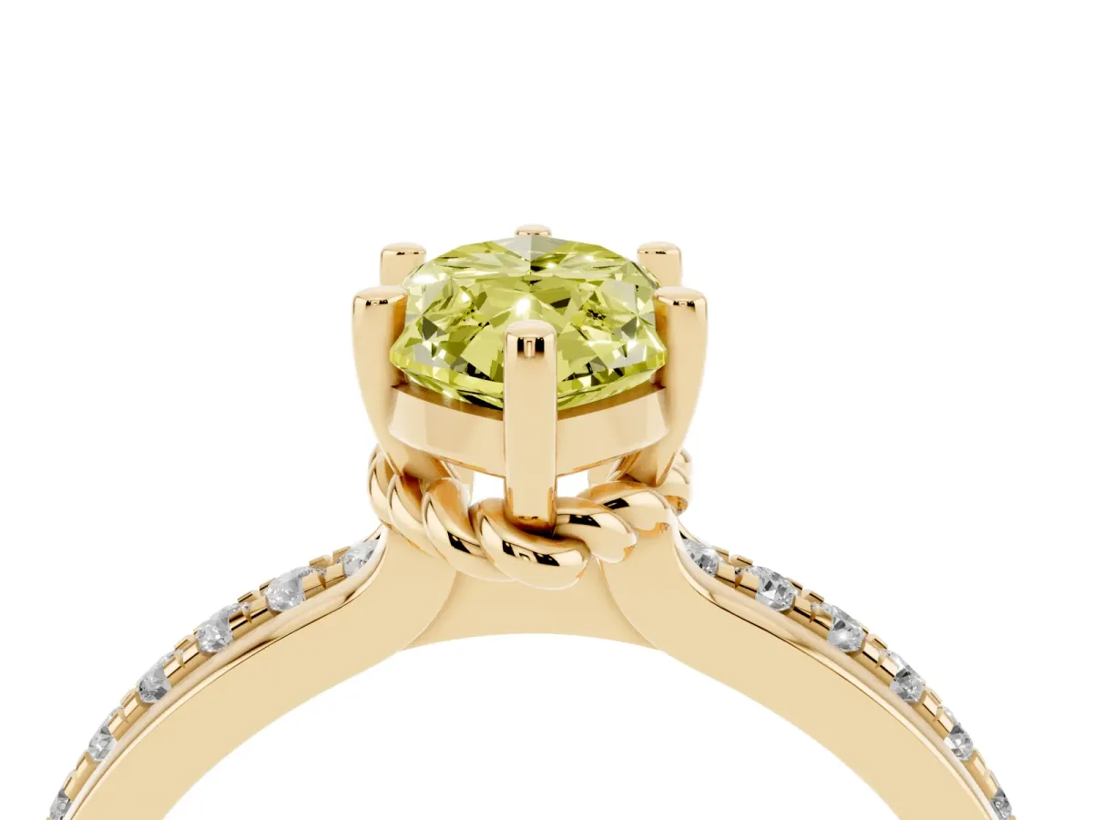 Fancy Yellow Marquise Cut Solitaire Diamond Ring with Channel Set Band and Six-Prong Setting Yellow gold
