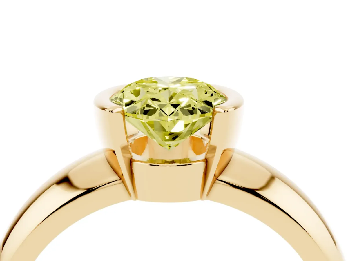 Fancy Yellow Oval Cut Solitaire Tension Set Diamond Ring with Wide Band Yellow gold